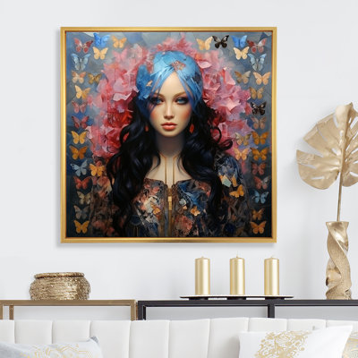 «Pink Butterfly Woman Fashion Portrait Elegance II», photographie de mode, art mural