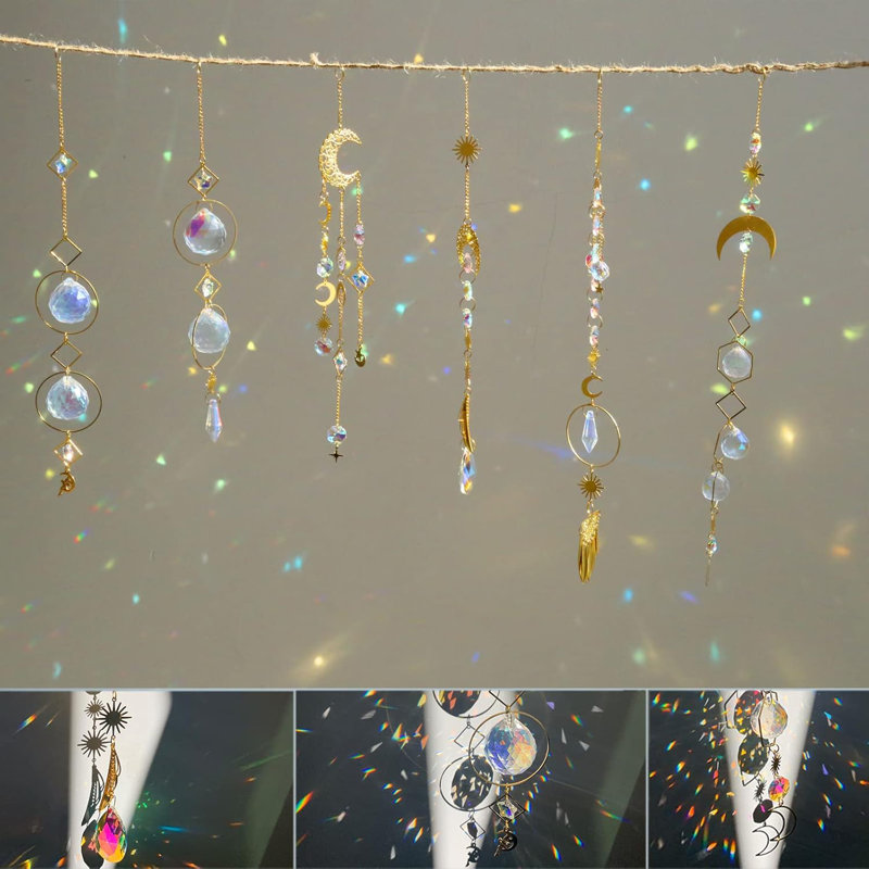6 pièces en cristal coloré Suncatchers suspendus pour fenêtre, jardin, fête de la Saint-Valentin, décoration de mariage
