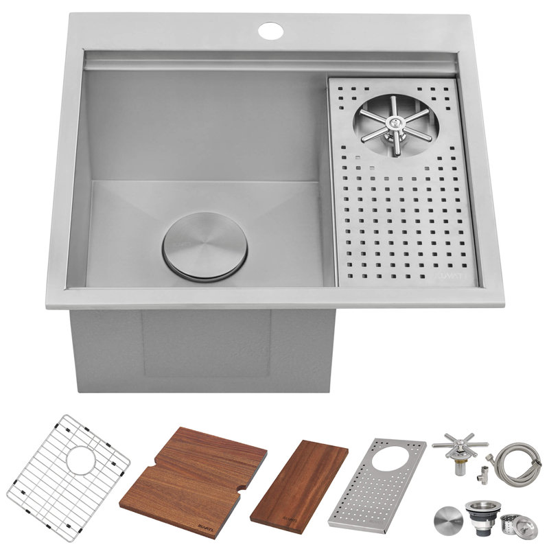 Ruvati Glass Rinser and Sink Combo Workstation for Wet Bar Bottle Washer Drop in Topmount, 10" H x 20" W x 22" L