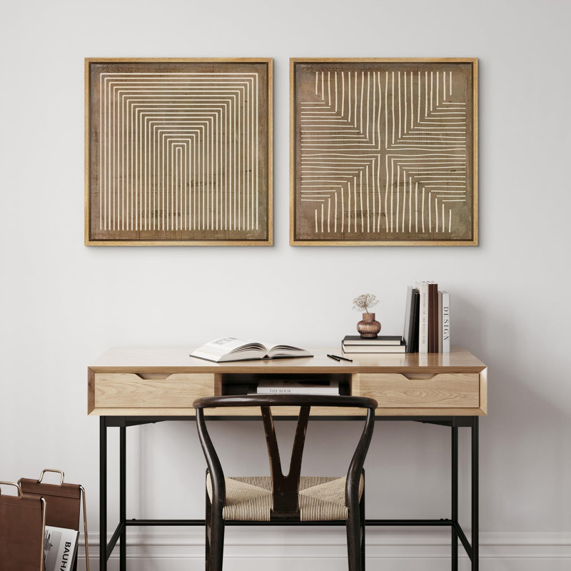 Motif géométrique de lignes murales, œuvre d'art abstraite minimaliste neutre, reproduction d'art sur toile encadrée, 2 pièces