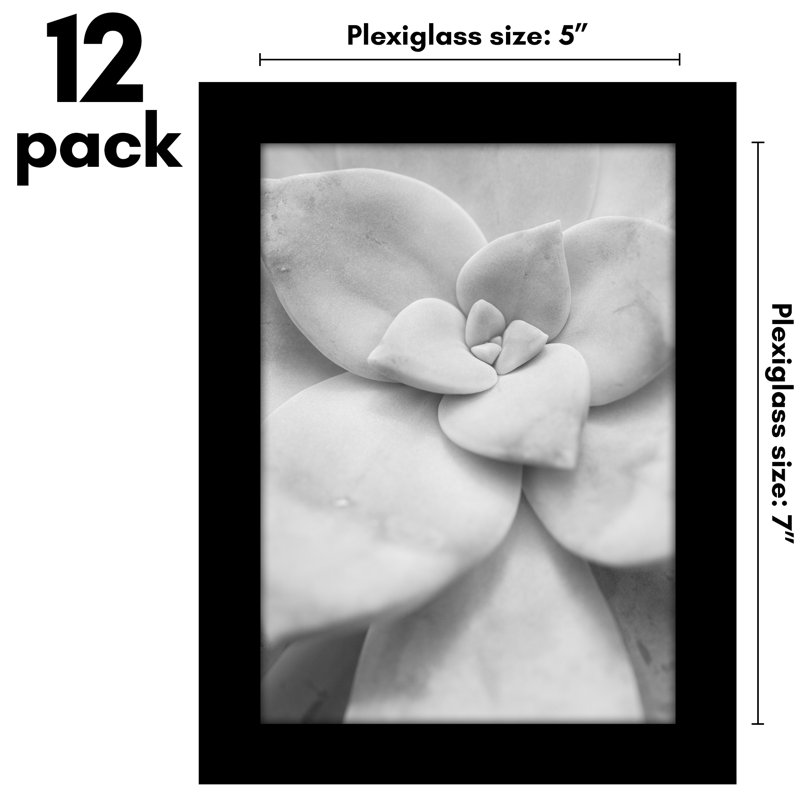 Americanflat Picture Frame - Set of 12 - Polished Plexiglass - Engineered Wood, Black, 5" x 7"