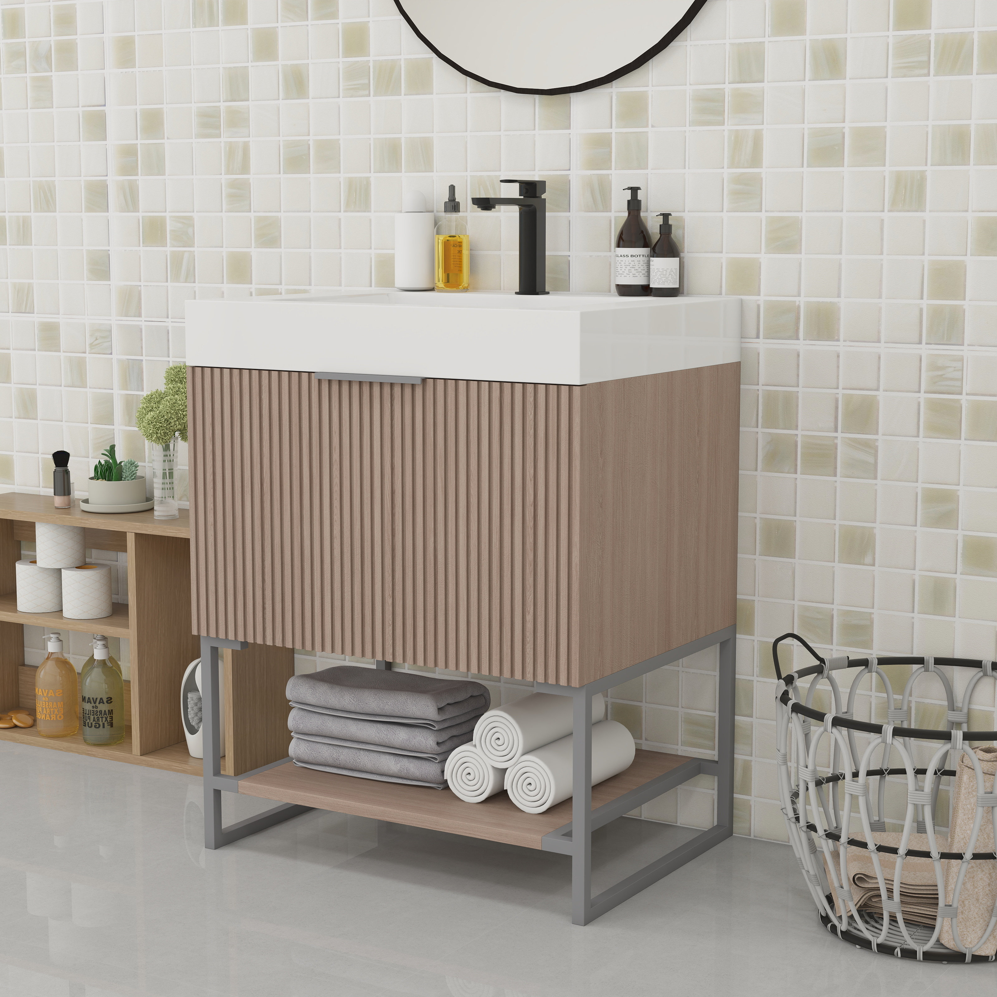 Latitude Run® Bathroom Vanity with Open Shelves | Wayfair