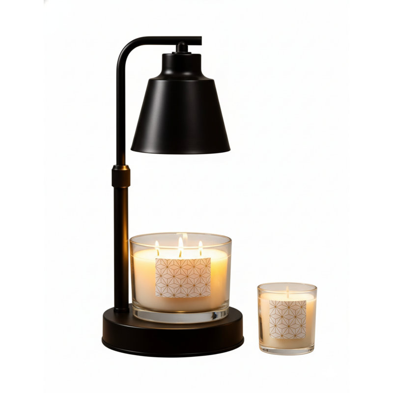 Lampe-bougie avec minuterie - luminosité et hauteur réglables, 2 ampoules gratuites incluses | Lampe chauffante en cire pour bougies en pot, cadeau de maison de campagne et de décoration intérieure (noir)