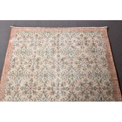 Tapis floral rétro en laine beige 1,5 x 2,6 pi