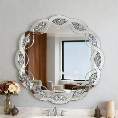Miroir mural rond argenté 31,5 pouces Wave