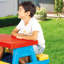 Dolu: Grande table de pique-nique en plastique pour 4 personnes - intérieur et extérieur, 44 x 77 x 71 po, bleu / rouge / jaune - Tout-petits et enfants de 2 ans et plus