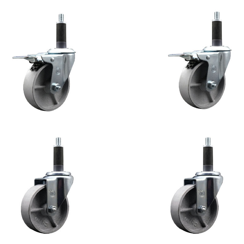 Ensemble de roulettes extensibles semi-pivotantes à 2 tiges, 4 po x 1 po