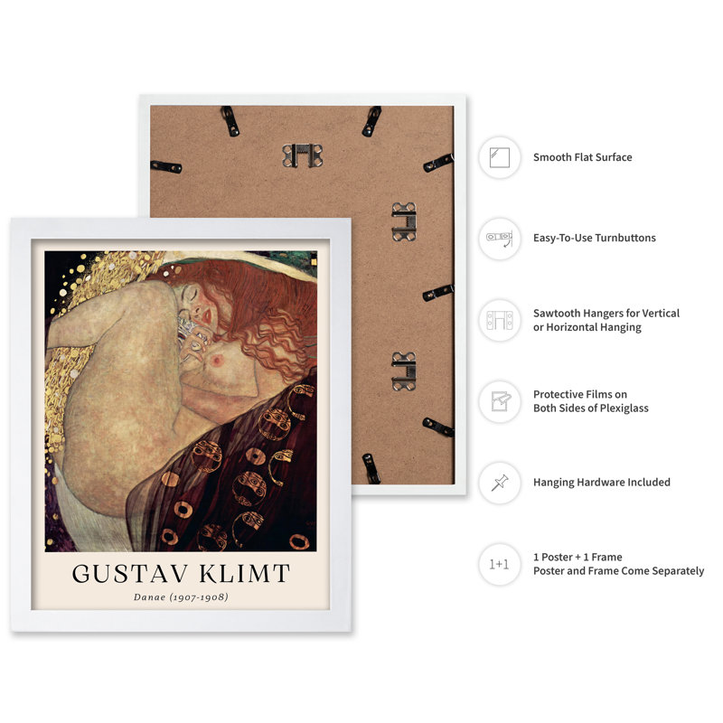 Gustav Klimt - Danae, Affiche, Encadrement blanc, H 08 po x l 10 po