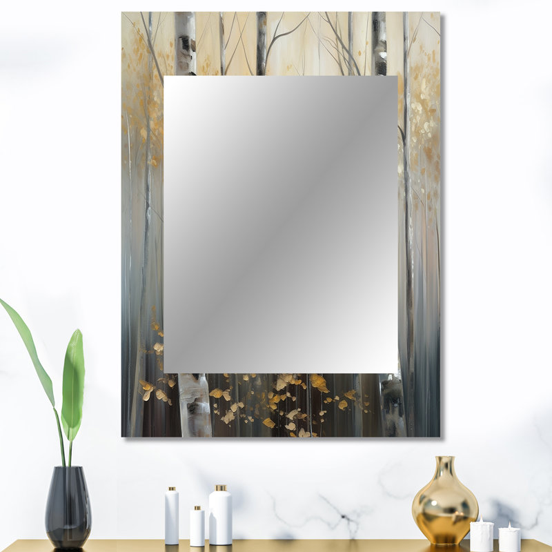 Birch Tree Dense Forest IV - grand miroir mural, miroir mural décoratif moderne, impression d'art en métal, 40 po x 30 po
