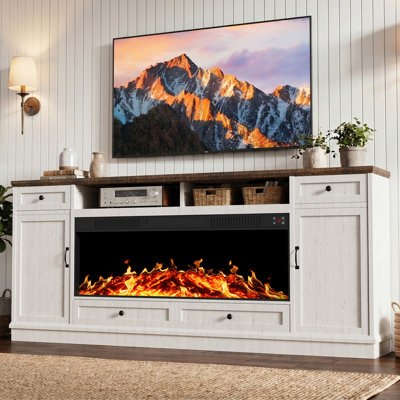 Meuble télé 80 po avec foyer électrique, armoire de ferme à double porte pour salon, lecteur de musique et température réglable