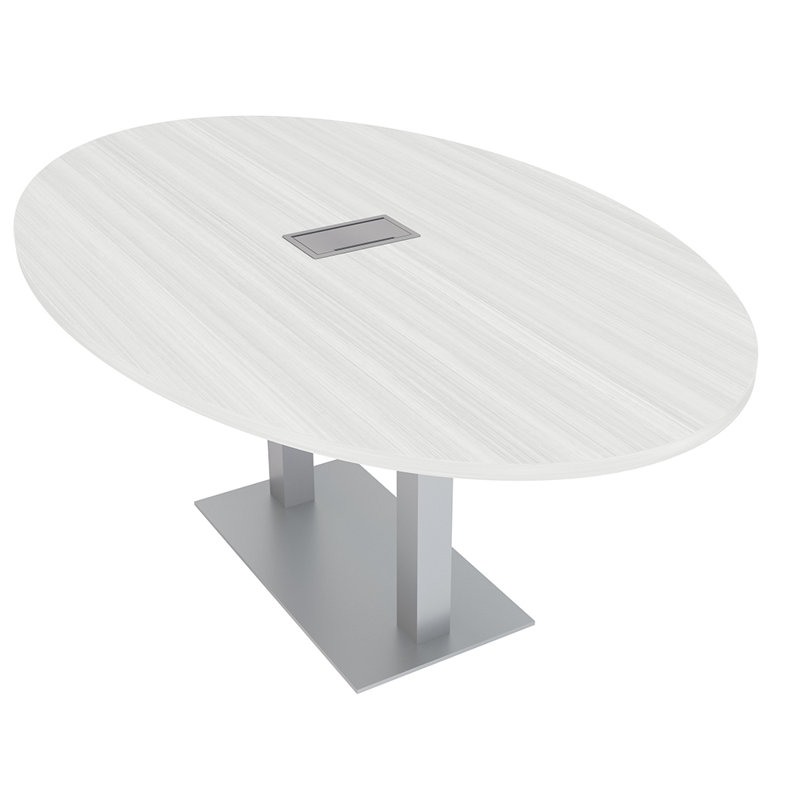 Table de conférence ovale avec alimentation et données, L 72 po x l 48 po, Cyprès blanc, Argent argent