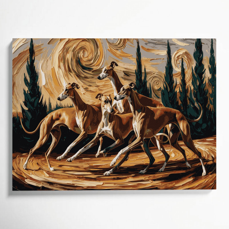 Chiens, lévrier italien, art mural sur toile brune, H 20 po x l 30 po