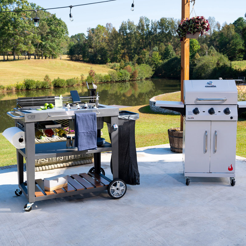 Charbroil Black and Silver Steel Grill Cart with Wine Rack