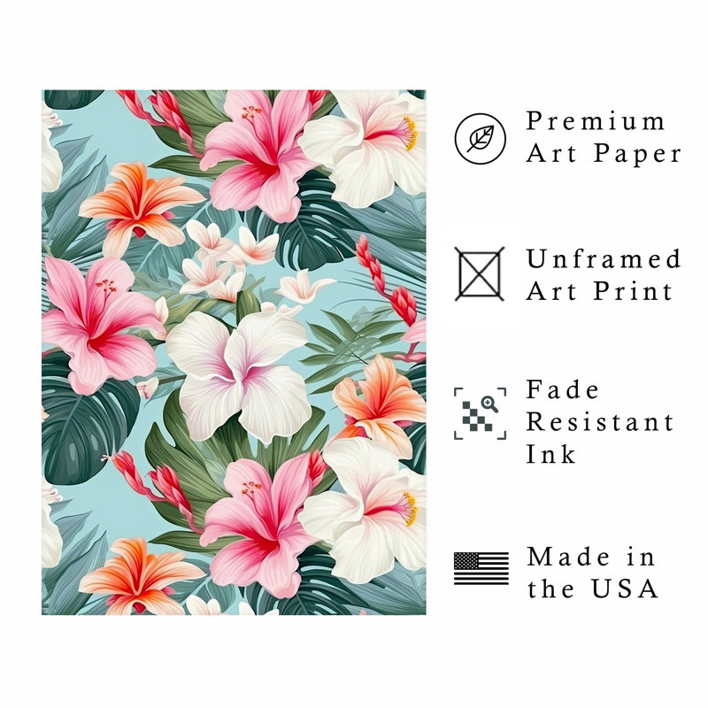 Motif floral de fleurs d'hibiscus IV, H 36 po x l 24 po