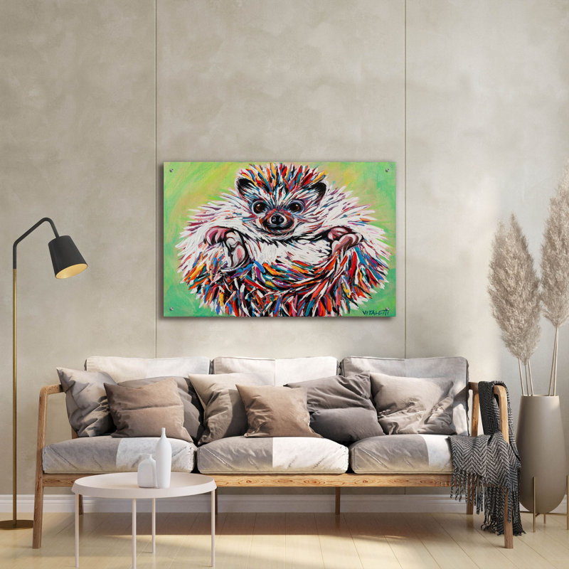 Art mural en verre Loon Peak «Colorful Hedgehog 2» par Carolee Vitaletti, 36 po x 24 po, H 24 po x l 36 po x P 0,2 po