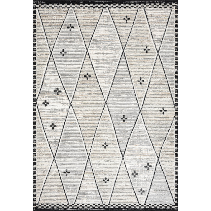 Abani Manvir VIV150A Cream Grey Farmhouse Area Rug, Rectangle 4' x 6'