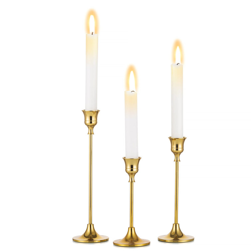Gold Candle Holders - Set Of 3, Suitable For Candles With A Diameter Of 2 Cm