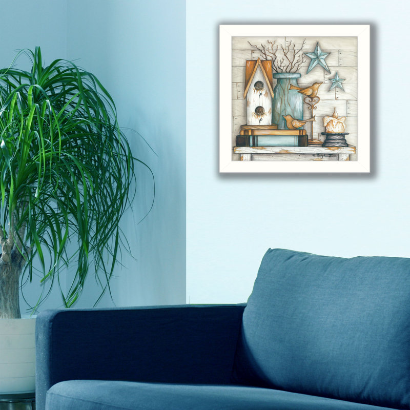 Maison d'oiseaux sur livres 2 - Cadre photo, blanc