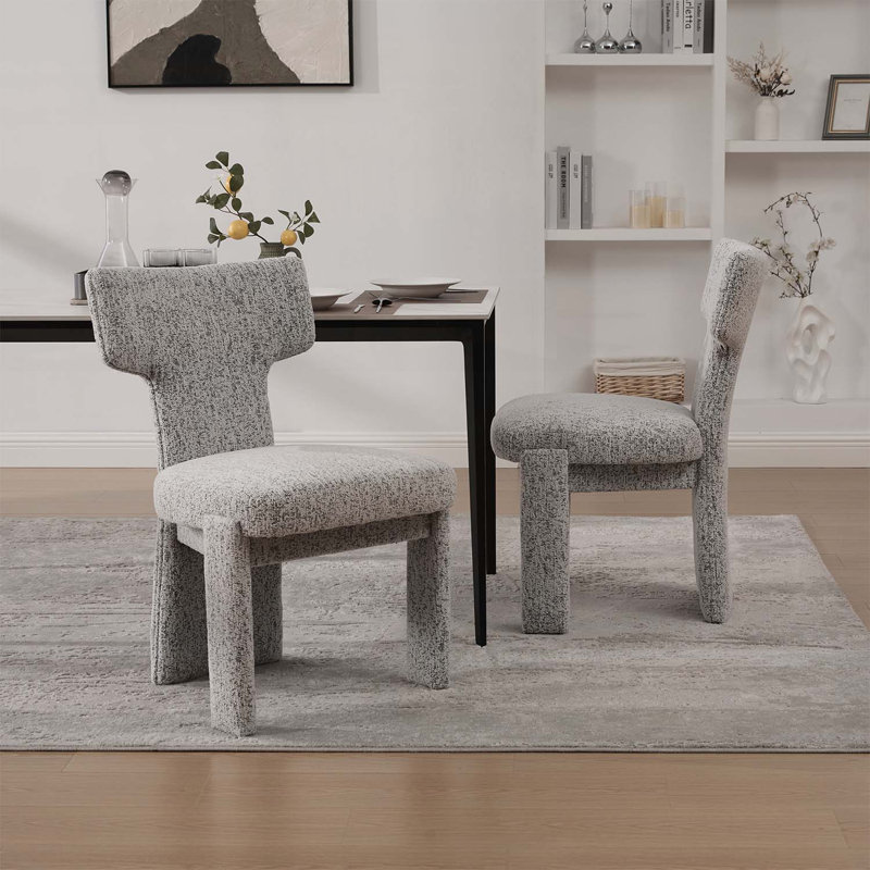Ensemble de 2 chaises d'appoint modernes rembourrées avec dossier courbé et pieds en bois, Gris