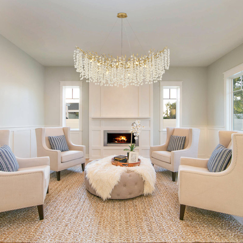 Tree Branch Snow Crystal Chandelier Lighting 47"L, Gold/White