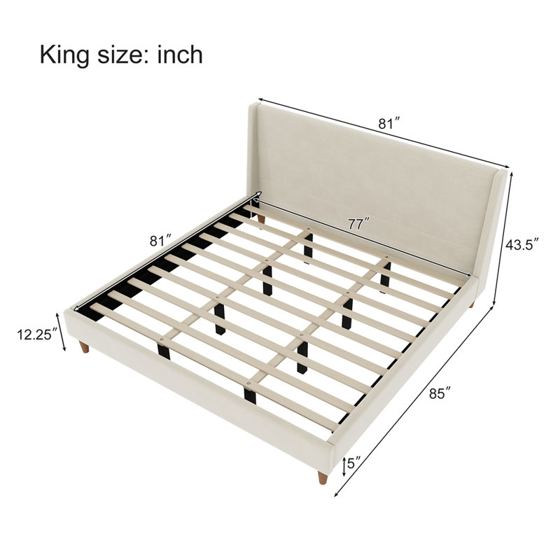 Modern Upholstered Platform Bed with Wingback Headboard, King