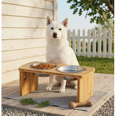 Grand bol pour chien surélevé en bambou de 7 po avec 2 bols en acier inoxydable, 40 oz, pour chiens de taille moyenne