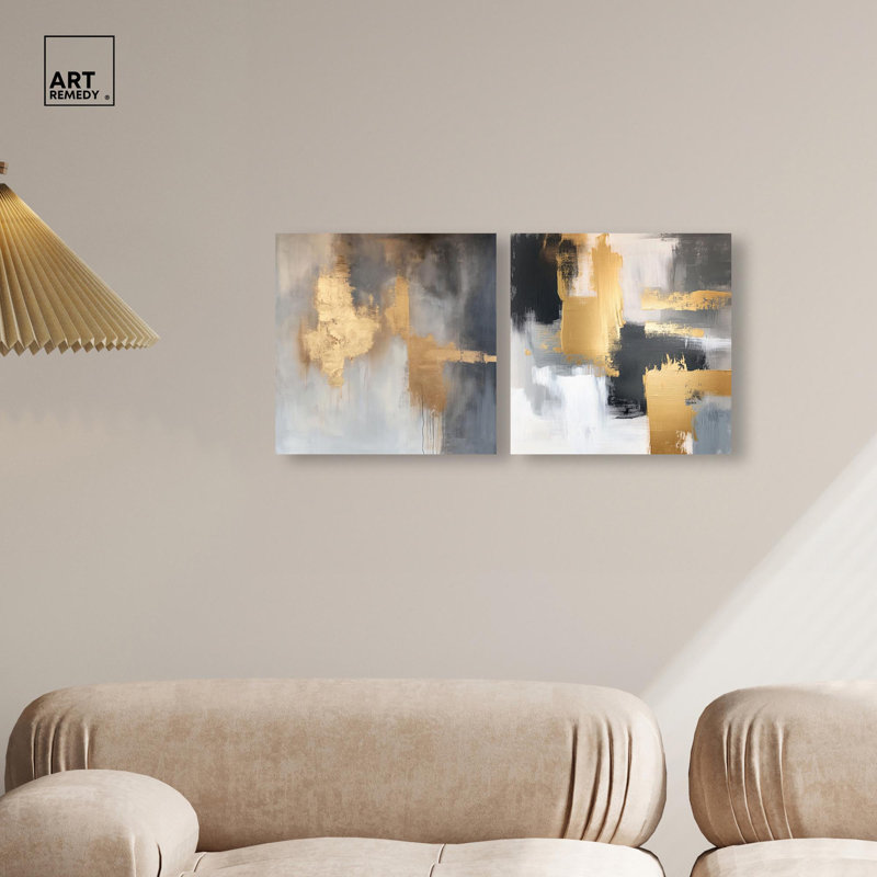 Gilded Tranquil Abstract Art 2 Panel Set Canvas Print by , Wrapped Canvas, Does Not Apply, 12" H x 12" W