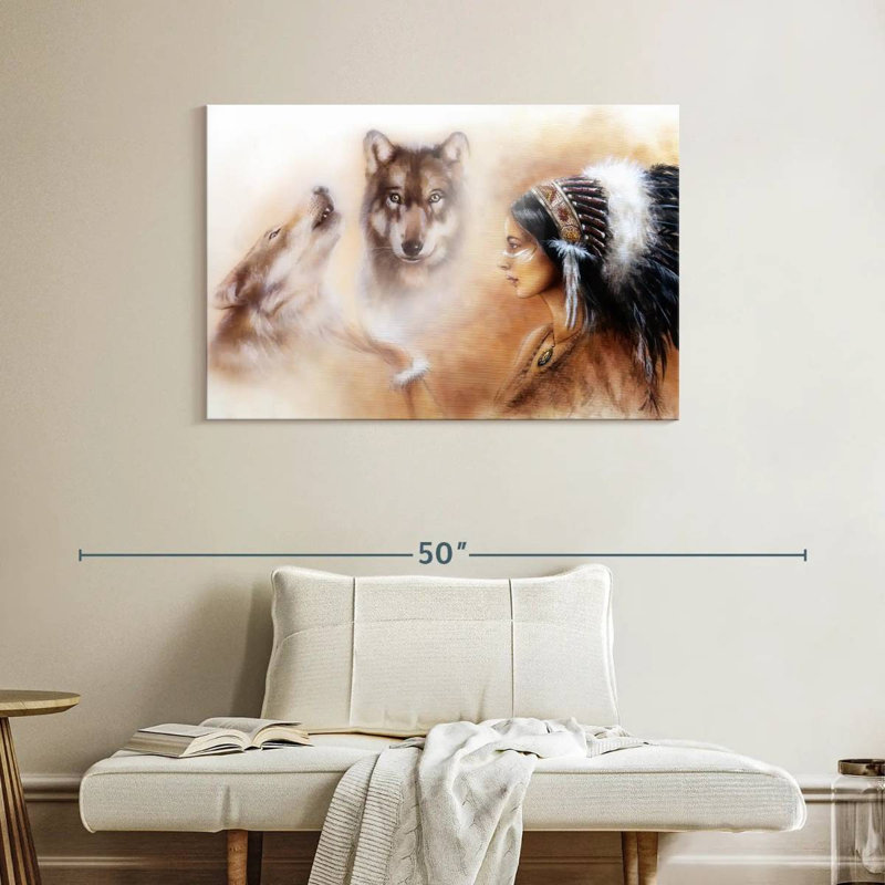 Loch cherokee amérindien sur toile, H 26 po x l 39 po x P 1,25 po