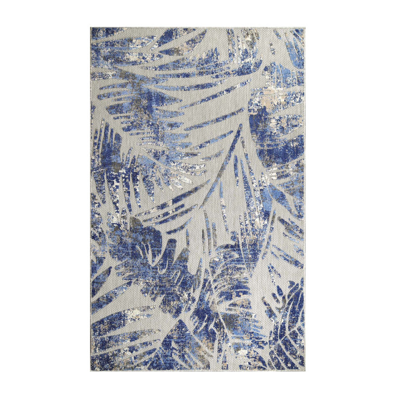 Tapis d'intérieur / extérieur en polypropylène à texture abstraite et tropicale Neilton, Rectangle 7 pi 10 po x 9 pi 10 po