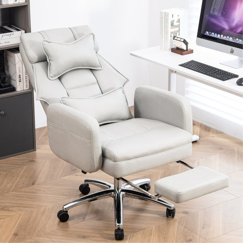 Fauteuil de travail à haut dossier avec tissu respirant et support lombaire inclinable réglable confortable, Gris clair
