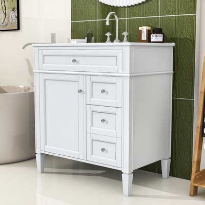 Emmalouise Modern Freestanding Single Bathroom Vanity Cabinet with Ceramic Sink and Storage