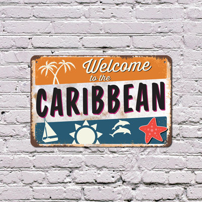 Welcome To The Caribbean Vintage Style 11 Inch x 17 Inch Plastic Sign