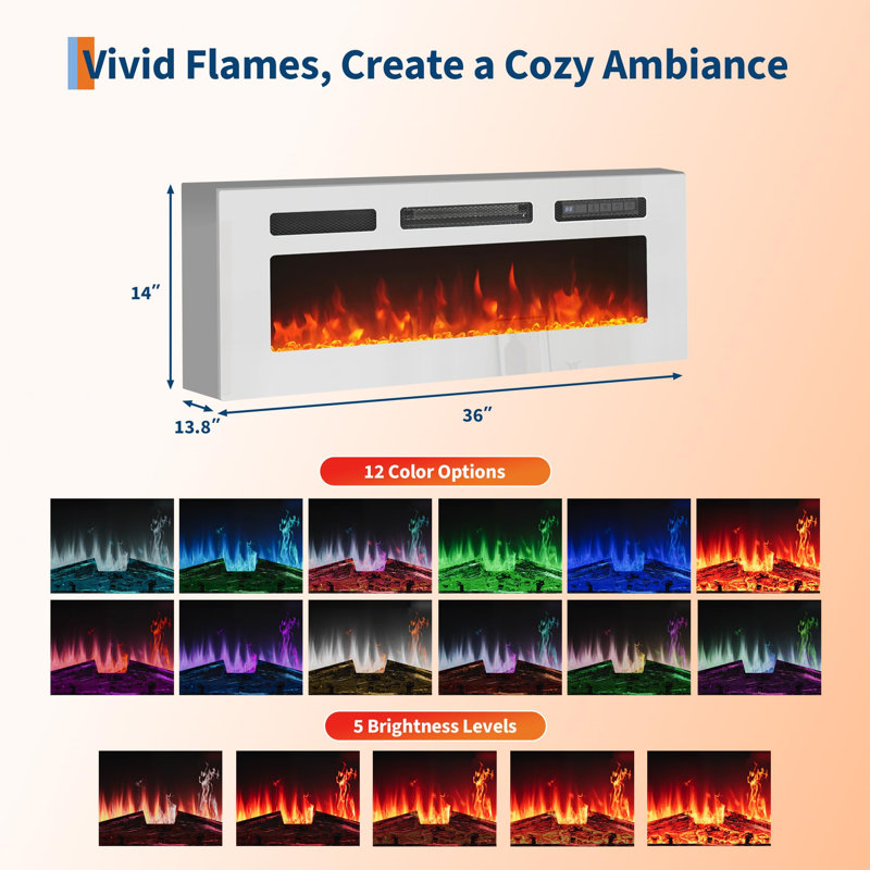 Meuble télé avec foyer électrique de 70 pouces, insert de foyer électrique de 36 pouces, 12 couleurs de flamme, console multimédia télécommandée avec rangement et gestion des câbles pour le salon et la chambre à coucher