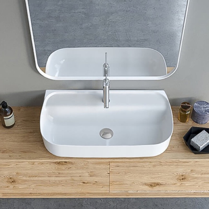 Lavabo de salle de bain rectangulaire en céramique avec trop-plein 16,6 po CeraStyle, Robinets monotrou