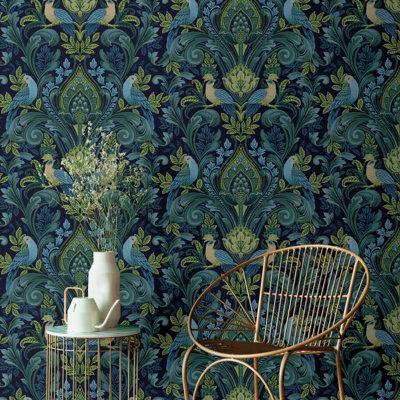 Arcadia Collection Damask Bird Medallion Wallpaper Roll