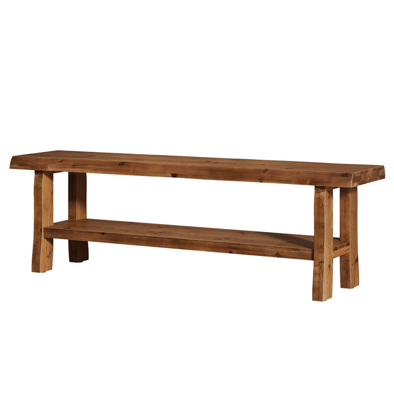 Banc de chambre en bois massif Farmhouse, banc de bout de lit rustique à 2 niveaux avec tablette de rangement inférieure
