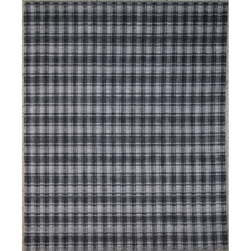 Tapis | Tapis gris anthracite et gris en laine et en soie tissé à la main, Rectangulaire 8 pi x 10 pi