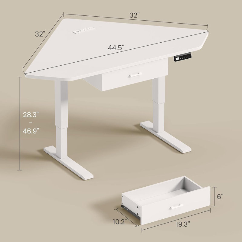 Corner Electric Standing Desk Height Adjustable Computer Desk with Drawer, White