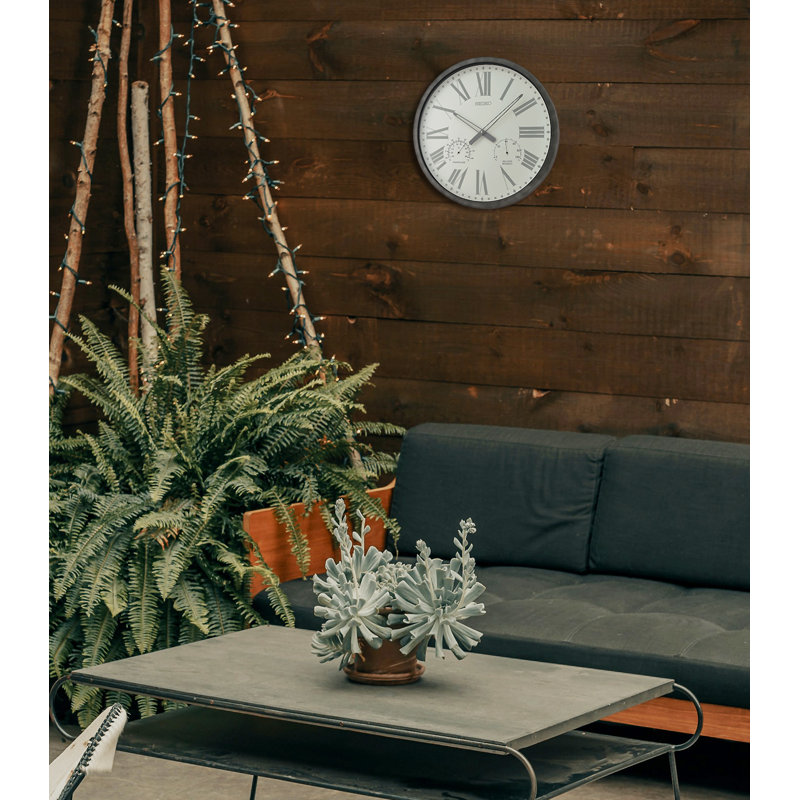Oversized Black and White Outdoor Wall Clock with Wood Frame
