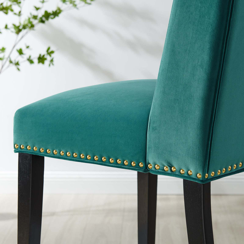 Elegant Teal Velvet Upholstered Side Chair with Nailhead Trim