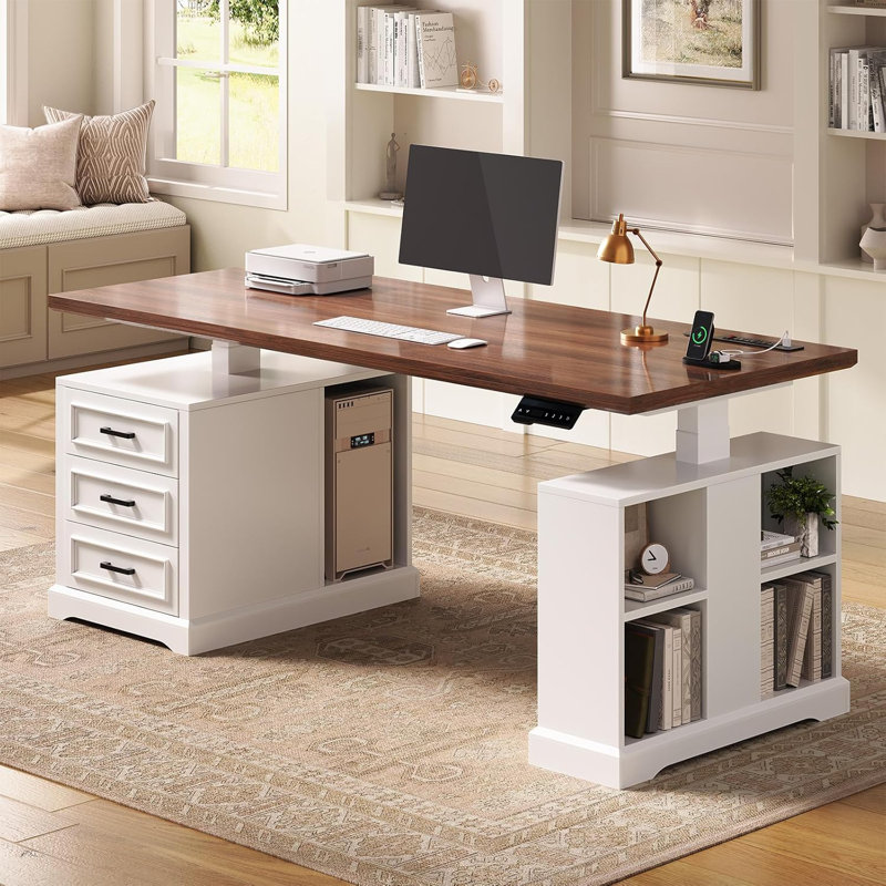 Slavica 63" W 3-Drawer Electric Computer Desk, White