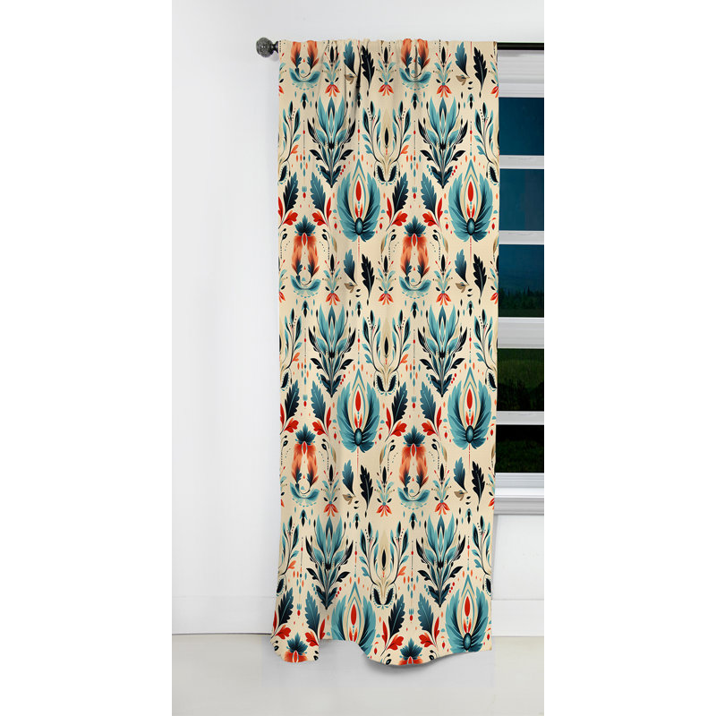 Teal And Beige Ikat Mosaic Fusion - Ikat Curtain - Blackout Ikat Curtain - 1 Panels, 52" W x 95" L