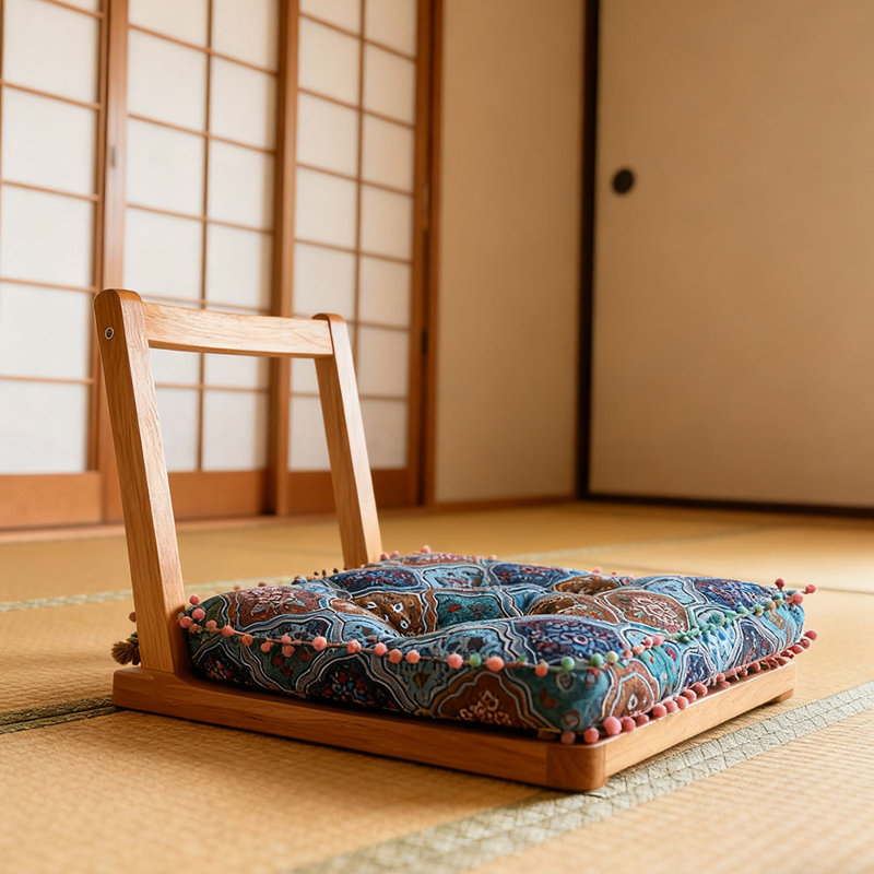 Square Tatami Seat Cushion, Blue Abstract 1