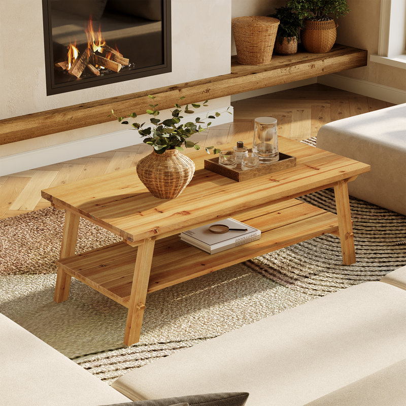 Solid Wood Pedestal Coffee Table with Storage