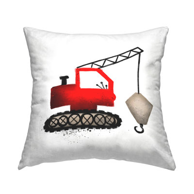 Conception de coussin décoratif rouge avec grue de construction rouge par Elizabeth Medley