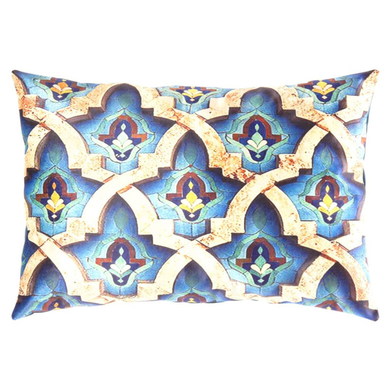 Coussin décoratif en velours, Bleu marine / beige, H 16 po x l 24 po, Rectangle