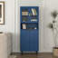 Bibliothèque de rangement haute 4 portes, porte vitrée, tablettes réglables - bleu marine