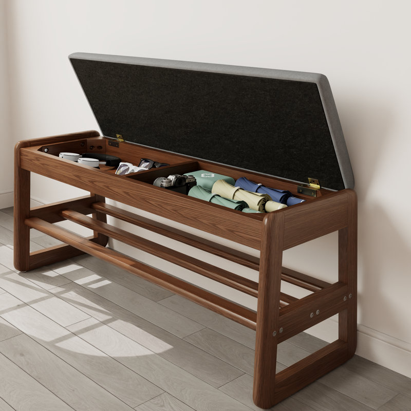 Entryway Bench with Leather Cushion, 2-Tier Entryway Bench with Flip-Top Storage Box, Small Entryway Bench for Hallway, Mudroom, or Bedroom