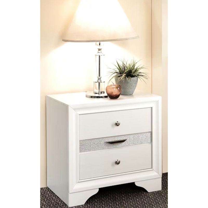 Table de chevet pour chambre à coucher, blanc - Panneau de particules et bois d'hévéa
