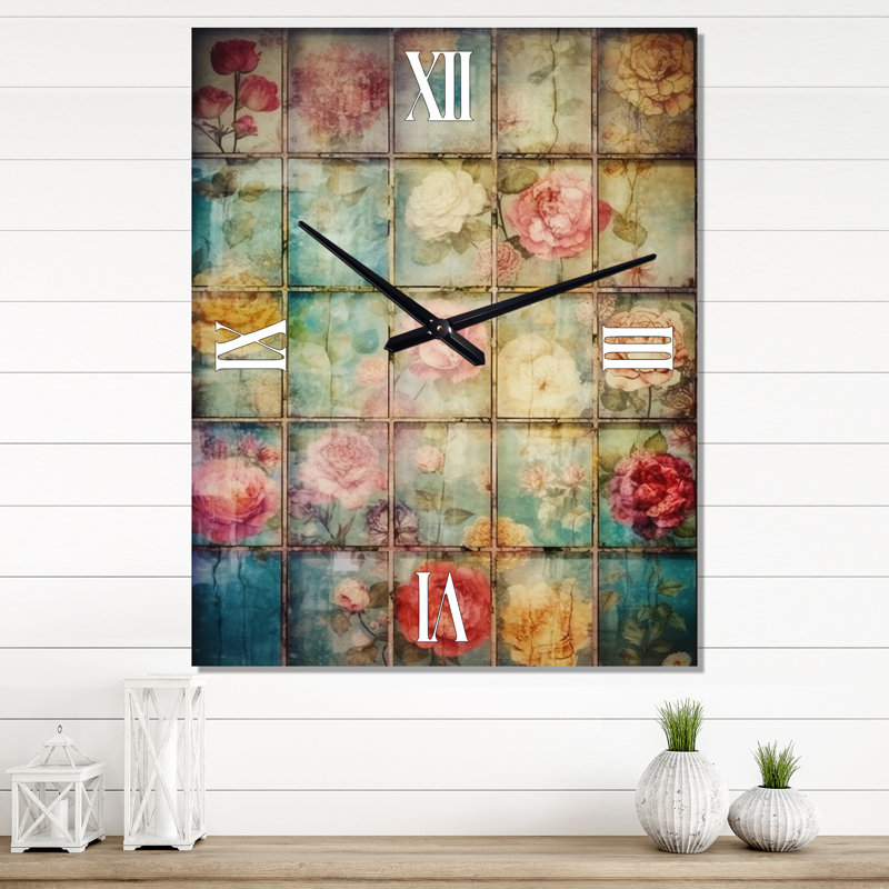 Elegant Vintage Collage Of Blossoming Roses I - Rose Vintage Wall Clock, Medium